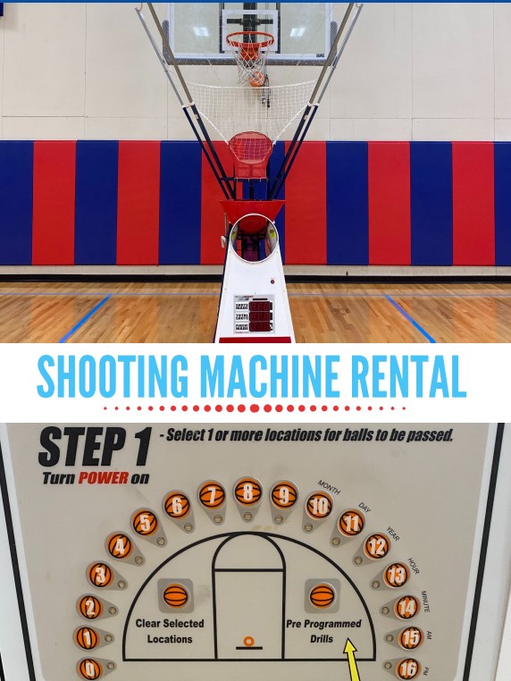 Shooting machine set up under the hoop at Hilltop Court in Argyle, TX, with its programmable drill control panel